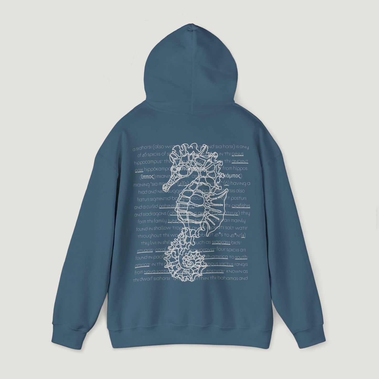 indigo blue seahorse hoodie