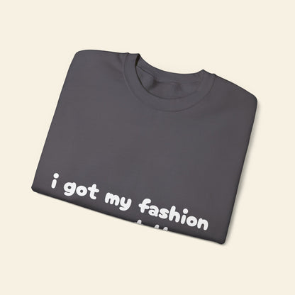 "i got my fashion sense at the clearance rack" crewneck sweatshirt