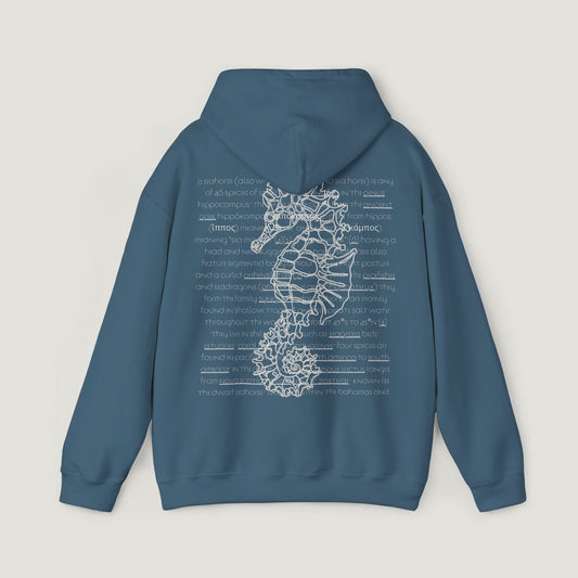 indigo blue seahorse hoodie